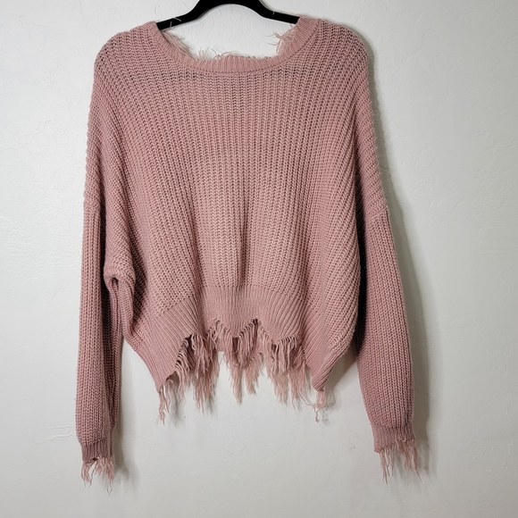 Polly & Esther Dusty Pink Fringe Sweater - Picture 4 of 8